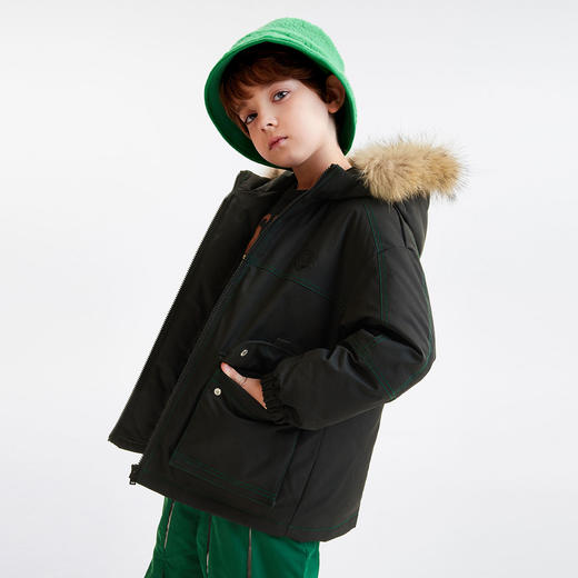 【MQD】童装儿童羽绒服冬季连帽带毛领时尚保暖工装风白鸭绒冬装 商品图1