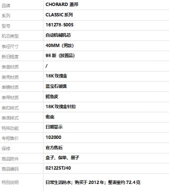 【98新（放置品）】CHORARD 萧邦161278-5005自动机械机芯日期显示40MM（男款）CLASSIC系列18K玫瑰金 021225TJ40 商品图8