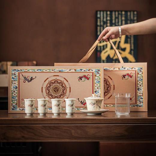 敦煌文创官方出品，线下门店同款！【敦煌飞花映沙系列】（苏打釉 + 窑变）摸得到鸣沙山细沙感， 单人瓷器咖啡杯/茶壶6件套茶器/盖碗7件套茶器 商品图8