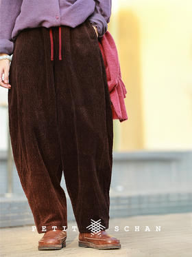 PETIT SCHAN小闪 CLO#986 A gentle giant 铁汉柔情 棉混纺灯芯绒撞色松紧腰萝卜裤