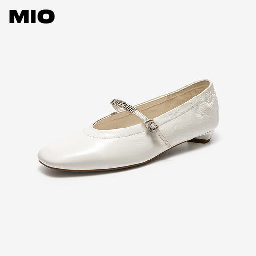 MIO米奥女鞋法式尖头褶皱2026春季新款低跟一字带玛丽珍粗跟单鞋M261426651 商品图1