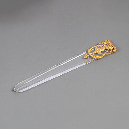 【已售】独角鹿西洋古董20世纪法国出品新艺术风格古典女神主题铜鎏金精雕装饰水晶翻书杖 商品图0