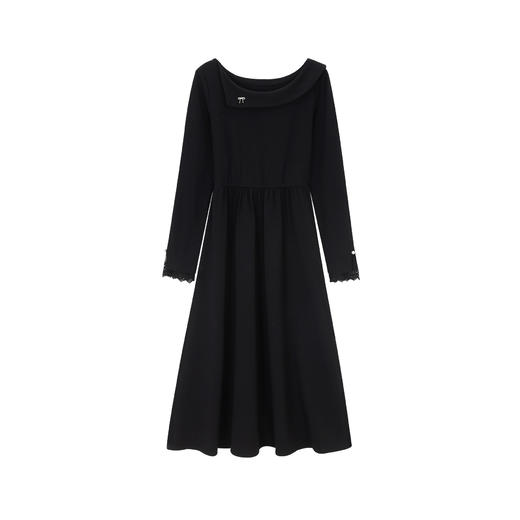 鹿向南「智性薄雾」法式气质通勤女秋季新款显瘦黑色长袖连衣裙DYL663043 商品图1