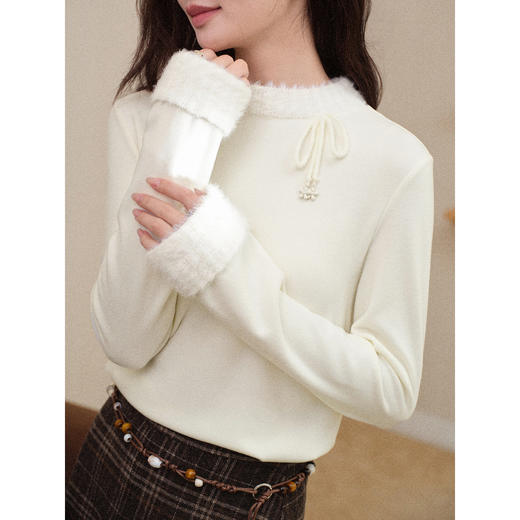 鹿向南「软绒方糖」杏色气质长袖t恤女秋设计感宽松保暖内搭上衣 商品图3