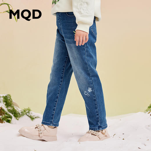 【秒】【专柜同款】MQD马骑顿童装女童加绒牛仔长裤中大儿童保暖裤子潮 商品图1