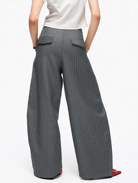 TR她热 街拍女王 灰色条纹复古通勤设计感百搭显瘦西装阔腿裤