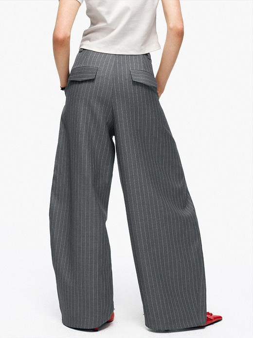 TR她热 街拍女王 灰色条纹复古通勤设计感百搭显瘦西装阔腿裤 商品图0