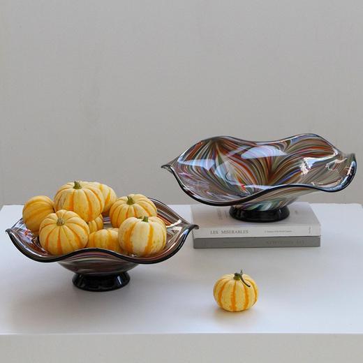 北欧创意轻奢风手工琉璃花边大口果盘样板间高档不规则异形装饰盘 商品图0