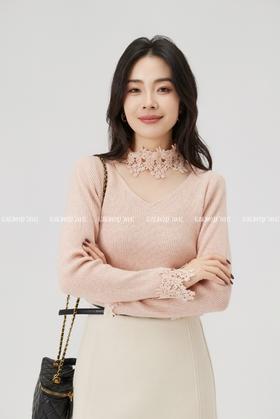 【门店同款】ENJOY冬季“暖冬软糖”优雅拼花朵针织上衣 168093108