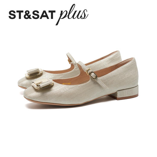 星期六26春新款优雅鎏金蝴蝶结粗跟玛丽珍SSE1111042 商品图5