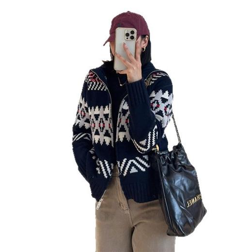 高克重！保暖复古费尔岛提花双拉链翻领针织开衫外套2025冬款！ 商品图4