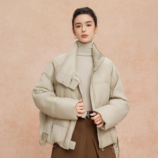 QR003斯尔丽25新款冬立领短款休闲面包服宽松加厚90绒时尚减龄羽绒服 商品图2