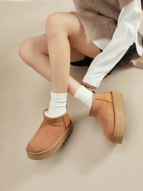 皮毛一体Mini厚底小短靴   A-5601