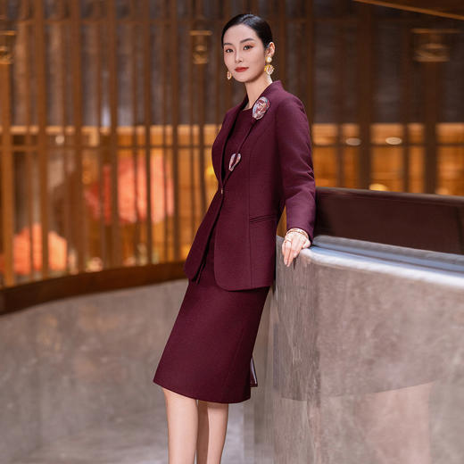 YBY 938C46毛呢套装裙气质长袖羊毛连衣裙两件套 商品图2