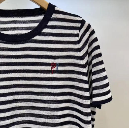 水淼2026春新款时尚百搭条纹刺绣抽绳针织上衣2423 商品图4