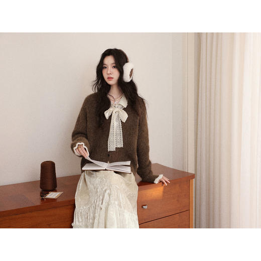 鹿向南「素缎缓光」杏色丝绒半身裙女秋冬法式复古风长款A字裙 商品图4