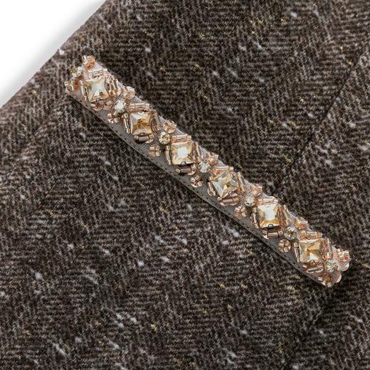 「高货wl」全新升级【铂金会员358/天猫479/差价121】(05912)洛诗琳2025秋冬气质小香风金线人字纹羊毛呢镶钻领连衣裙 商品图3