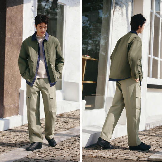 森马休闲裤男春季宽松直筒工装裤户外机能长裤大口袋微皱纹理裤子 商品图4