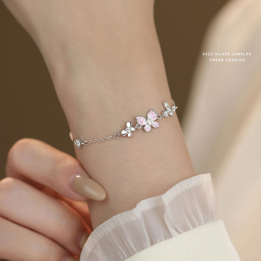 【蝴蝶彩梦】S925纯银粉色滴胶蝴蝶手链【YXS-L1237】 商品图3