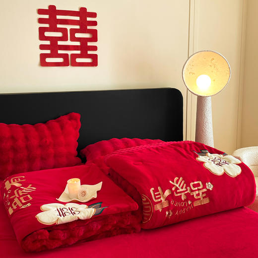 【品牌直发】加倍生活 兔毛绒多功能婚庆毛毯 被套两用婚庆毯 豆豆被被子被芯 商品图6