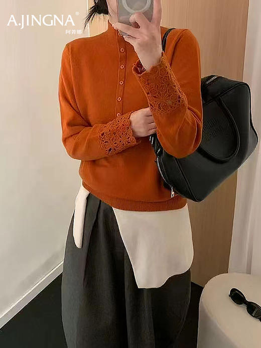 【空气肌理】阿菁娜冬季新款镂空钩花羊毛衫100%绵羊毛裸肤感空气肌理文艺内搭慵懒F30D302010 商品图4