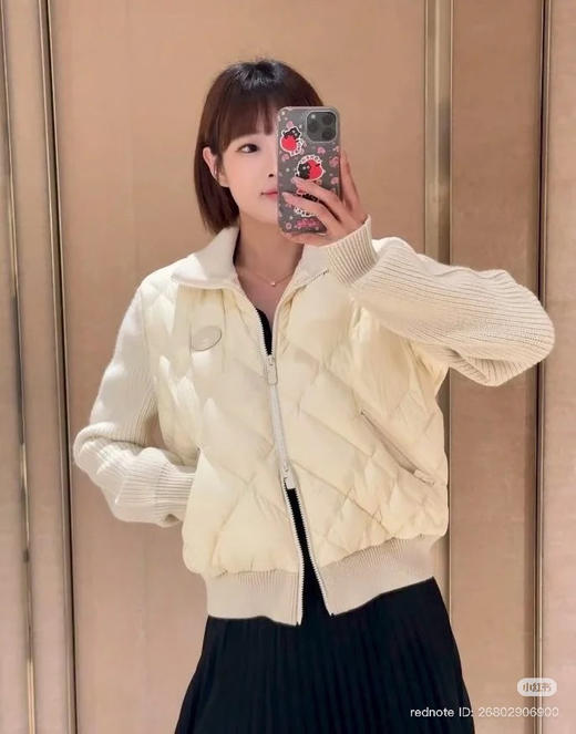 129-4 渠道圆正 BB秋冬针梭拼接女生夹克式羽绒服 167/138我穿L 商品图8