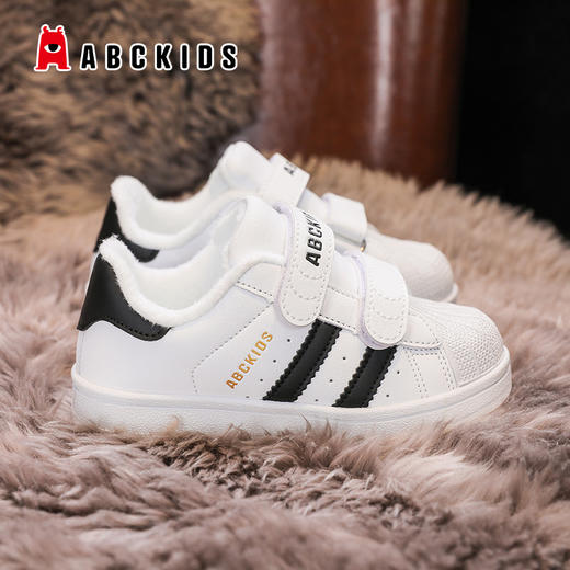 【清仓59.9】Abckids贝壳头童鞋冬款二棉儿童小白鞋加绒保暖男童板鞋皮面防水女童学生休闲鞋26-37 商品图3