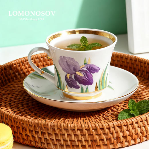 LOMONOSOV 俄皇   俄罗斯之花系列硬瓷马克杯高颜值办公室杯子家用紫色鸢尾花 商品图4