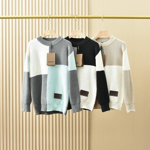 芭宝莉2025秋冬男士专柜新品格子圆领拼接毛衣 男女同款 商品图0