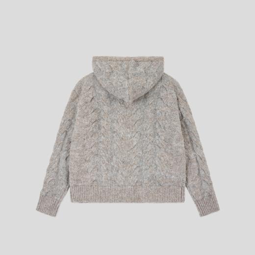 GOODBAI 冬季新款格纹拼接扭花连帽保暖毛衣外套 商品图4