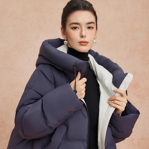 QR006斯尔丽25新款冬季连帽短款休闲面包服宽松加厚90绒时尚减龄羽绒服 商品图4