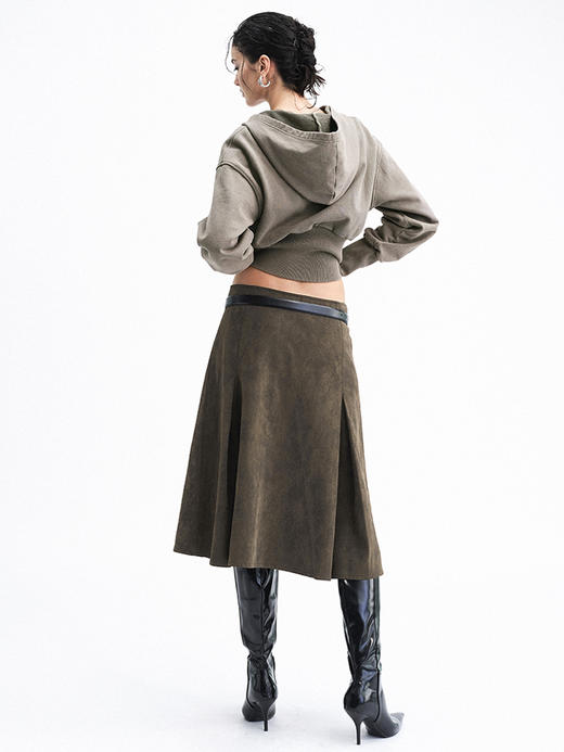 TR她热 棕摆轮廓 棕色做旧复古双排扣显瘦不规则A字半裙皮裙 商品图2