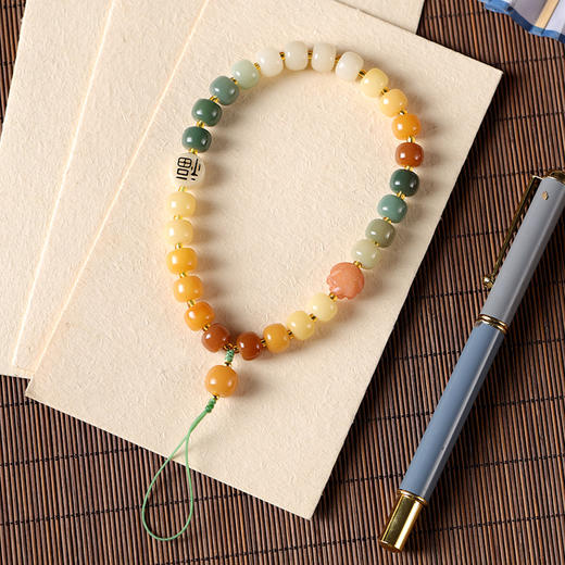 【敦煌色·渐变菩提手机挂件】敦煌小众原生态菩提根渐变款文玩桶珠 手机挂绳百搭防丢菩提念珠盘玩手机链 商品图2