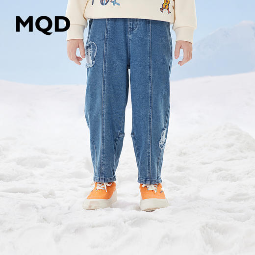 【秒】【专柜同款】MQD童装男童冬季中大儿童牛仔裤加绒长裤潮 商品图0
