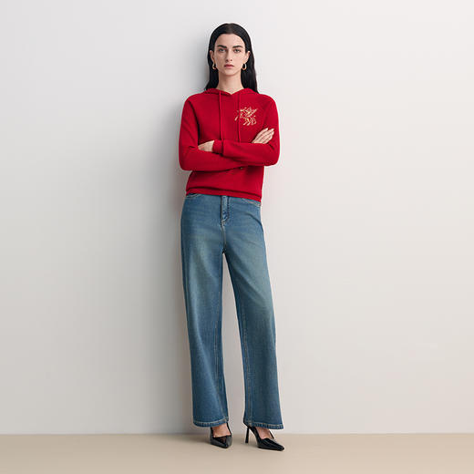 EITIE爱特爱复古牛仔直筒下摆微喇阔腿通勤时尚百搭长裤8505201 商品图1