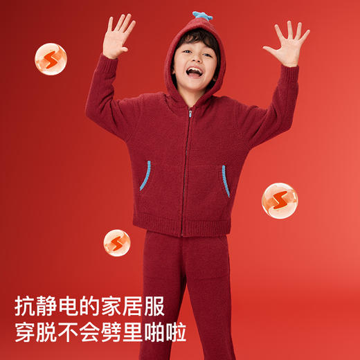 likeuu男女大童儿童红色半边绒家居服秋冬睡衣套装2025新款dr 商品图3