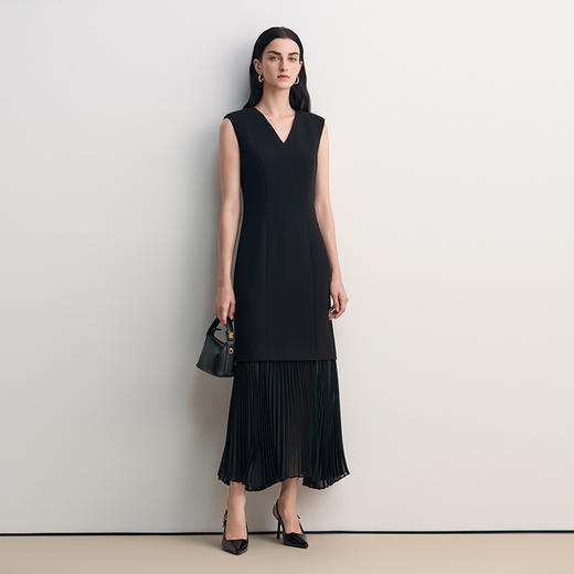 EITIE爱特爱V字领口薄透视下摆拼接设计时尚优雅礼服8577203 商品图3