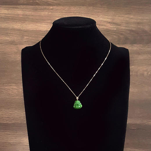 【天然正品】AU750黄金镶天然无黑点佛公造型和田玉碧玉吊坠项链21.3*15.8*6.3MM 皆取最大值）女士 021225NJM03特价：188 商品图8