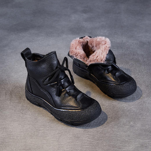 ZM 258125羊毛真皮马丁靴复古软底休闲短靴运动高帮厚毛靴 商品图3