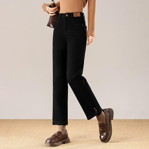 「自」全新升级【铂金会员174/天猫229/差价55】(05347)洛诗琳复古蓝九分直筒裤2025冬季高腰加绒弹力显瘦烟管裤 商品图3