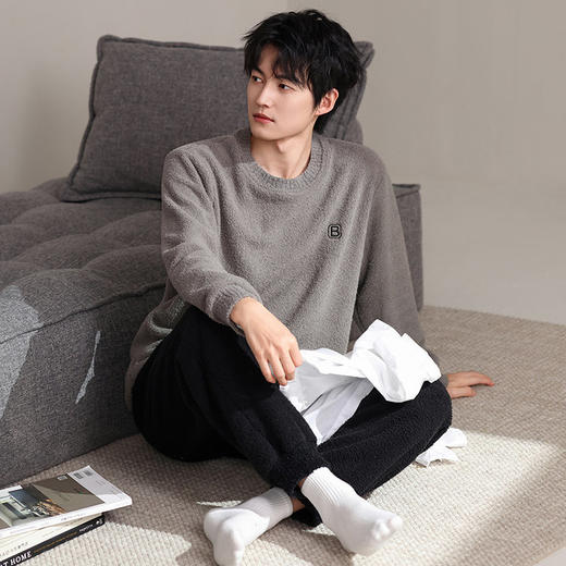 【宅家半边绒男款家居服套装】🛍️加厚奶舒绒睡衣套装，超级软糯如奶油一般柔软丝滑，质感惊人，毛茸茸软绵绵简直太舒服了-XJC 商品图12