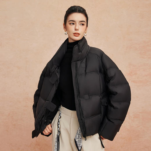 QR003斯尔丽25新款冬立领短款休闲面包服宽松加厚90绒时尚减龄羽绒服 商品图5