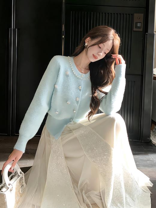 张心子【满级月光】重工镶钻水貂绒毛衣开衫绝美独特洋气上衣 U2512024 商品图12