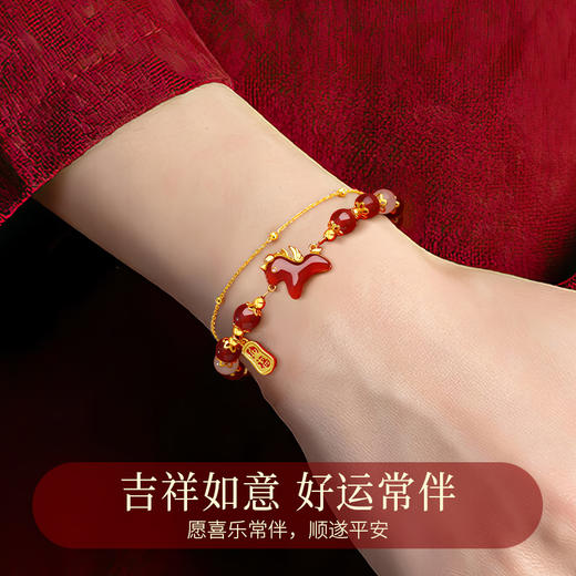 【Winy】赤骥金福手链 S925 银鎏金 红玛瑙和田玉 小马纳福 圣诞跨年饰品 带鉴定证书 商品图5