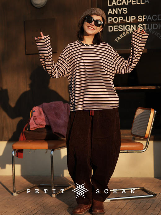 PETIT SCHAN小闪 CLO#986 A gentle giant 铁汉柔情 棉混纺灯芯绒撞色松紧腰萝卜裤 商品图2