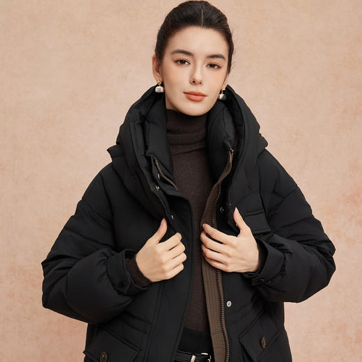 QR009斯尔丽25新款冬季连帽一手长款休闲宽松加厚90绒时尚减龄羽绒服 商品图4