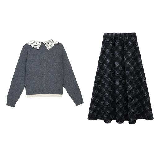 鹿向南【雨末别冬】新款韩系慵懒气质显白灰色假两件毛女秋DYL662174 商品图1