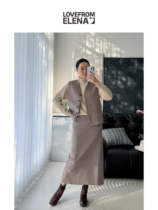 羊绒&羊毛混纺 简约高腰毛呢半身裙 商品图6