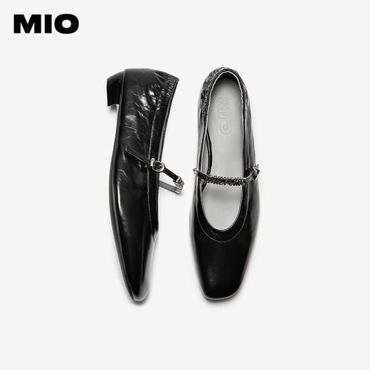 MIO米奥女鞋法式尖头褶皱2026春季新款低跟一字带玛丽珍粗跟单鞋M261426651 商品图3