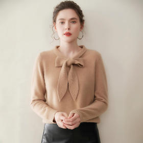 「高货rig」全新升级【铂金会员441/天猫599/差价158】(10308)洛诗琳蝴蝶结系带羊绒衫2024秋冬高级感百搭针织毛衣女10308